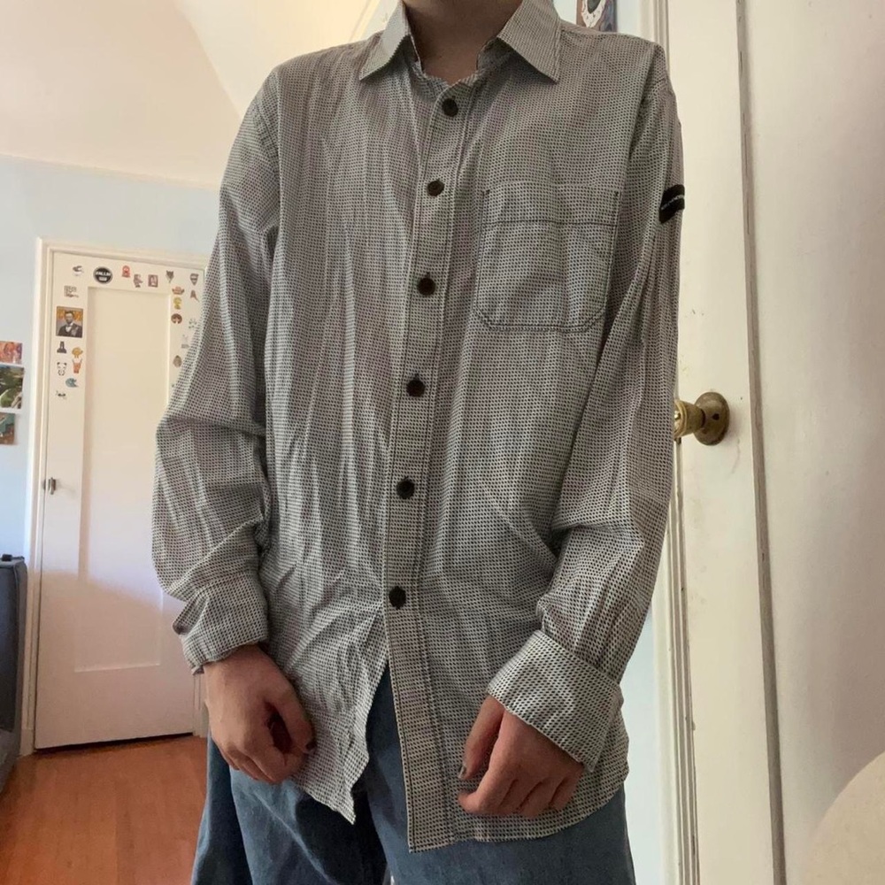 SUPER COMFY OVERSIZE WILLIAM RAST BLACK & WHITE SQUARE DOTTED BUTTON DOWN SHIRT